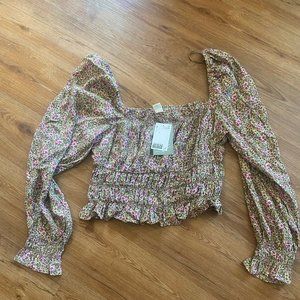 H&M multicolored (light pink, light yellow, olive green) floral blouse